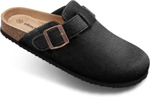 BULLIANT Women Clogs-Comfortable Mules Slippers Sandals Nurse Shoes Unisex for Men-Cushioned Footed Flannel-Lined Upper(Black-9 Women/7 Men)