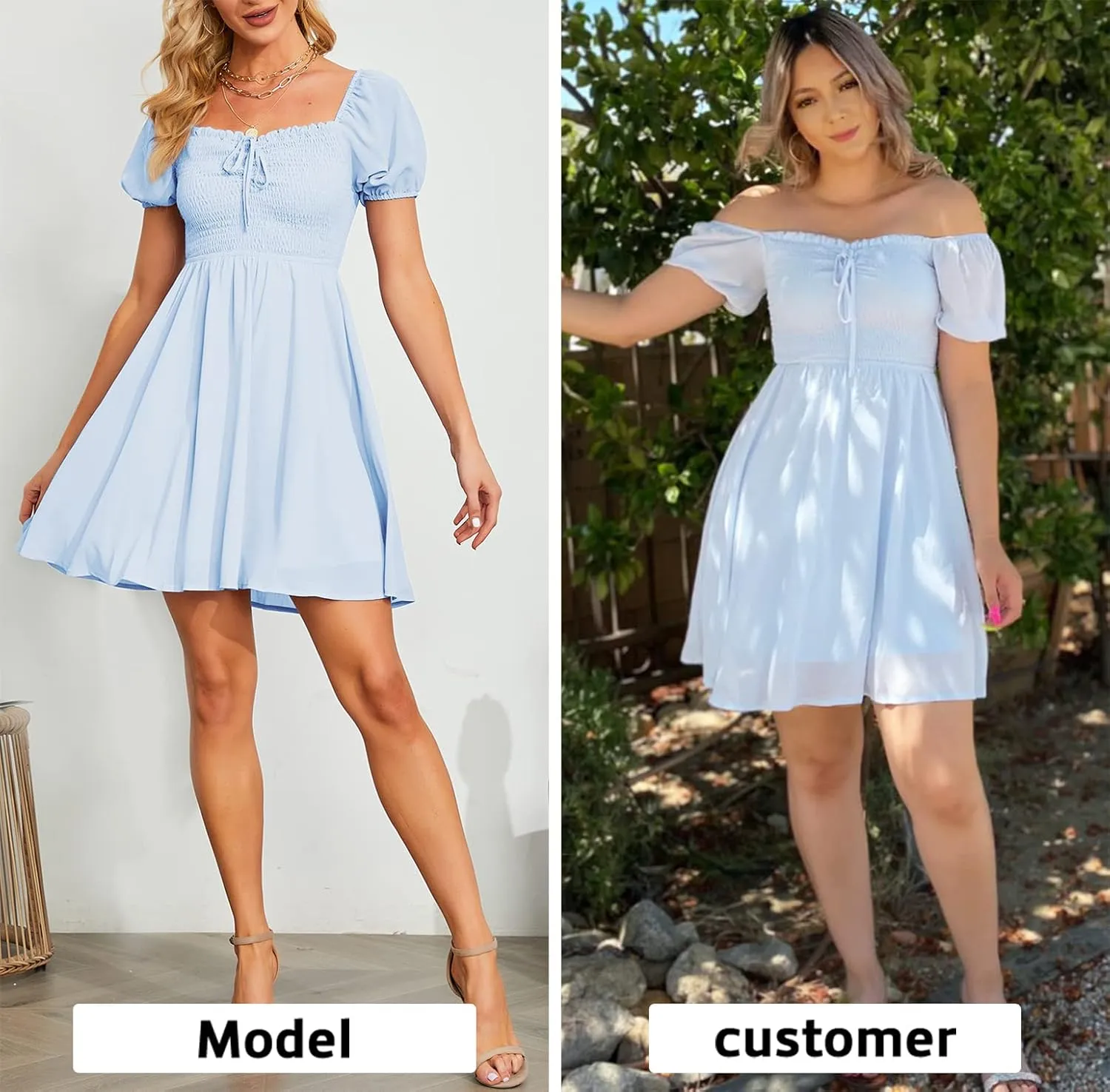 Byinns Women's Sweetheart Neckline Dress Smocked Sundress Puff Short Sleeve Drawstring Dresses