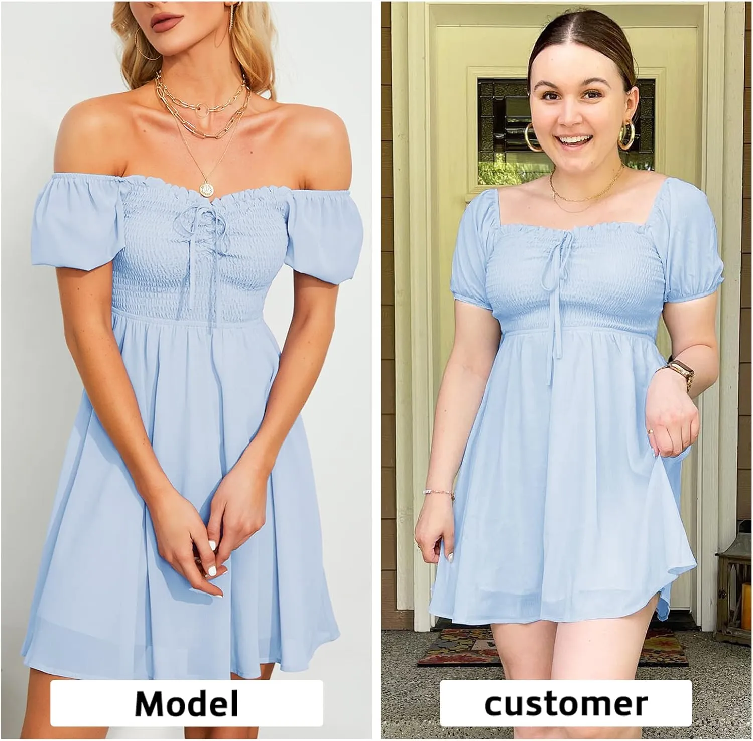Byinns Women's Sweetheart Neckline Dress Smocked Sundress Puff Short Sleeve Drawstring Dresses