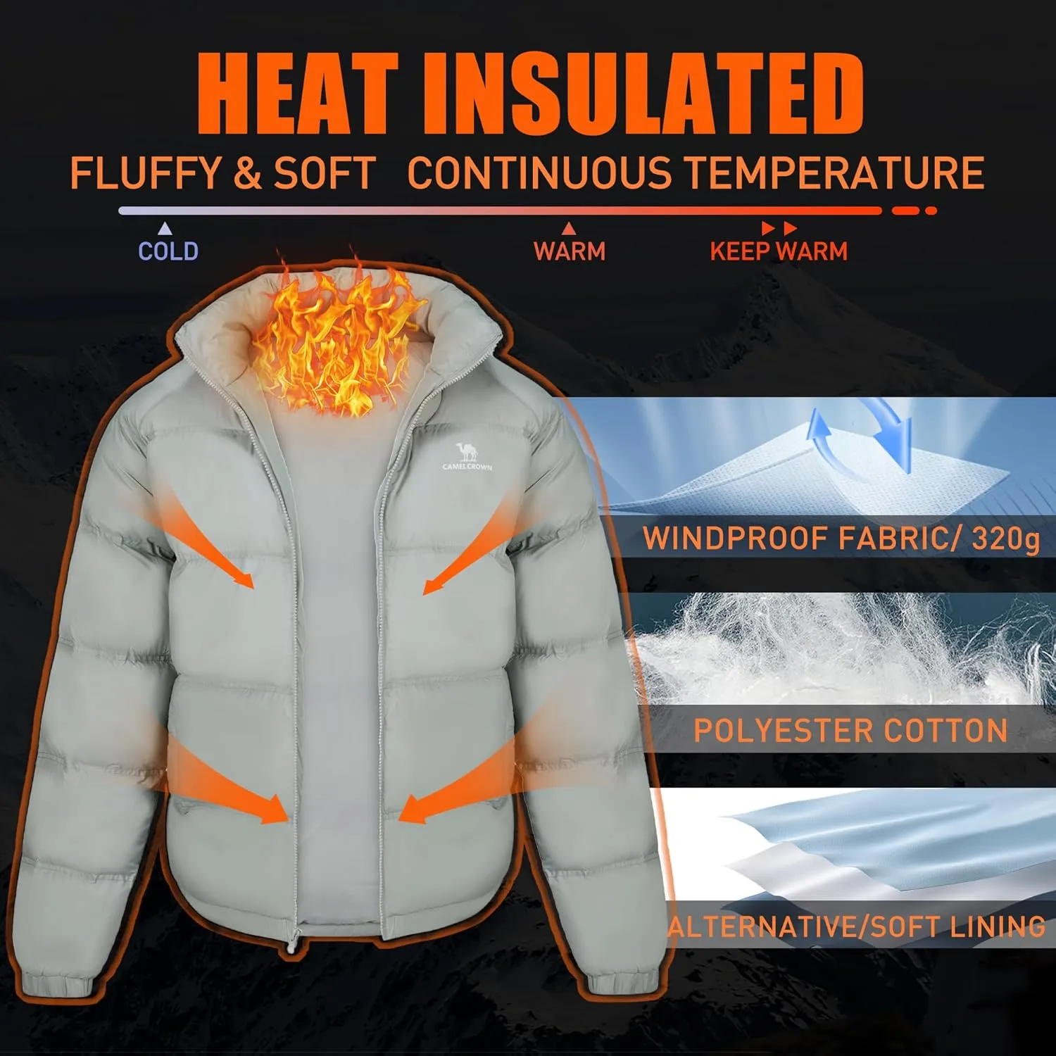 CAMELSPORTS Men's Thicken Winter Coats Warm Quilted Puffer Jackets Windproof Winter Jackets Windbreaker Insulated Jackets II