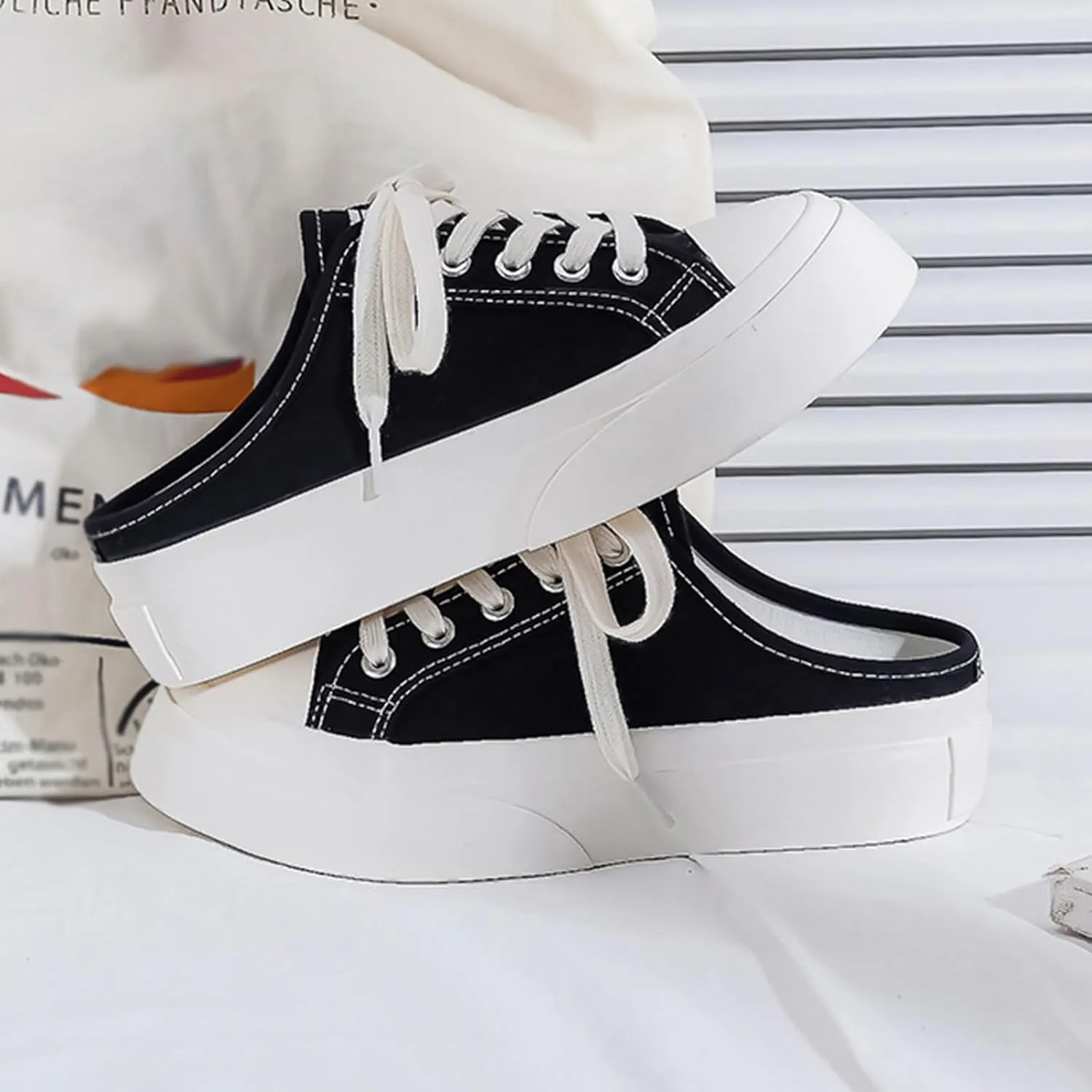 Canvas Mules for Women Backless Sneakers Slip on Comfortable Casual Shoes