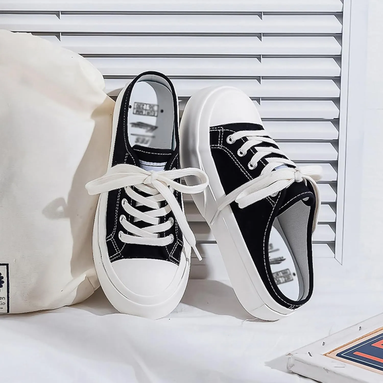Canvas Mules for Women Backless Sneakers Slip on Comfortable Casual Shoes