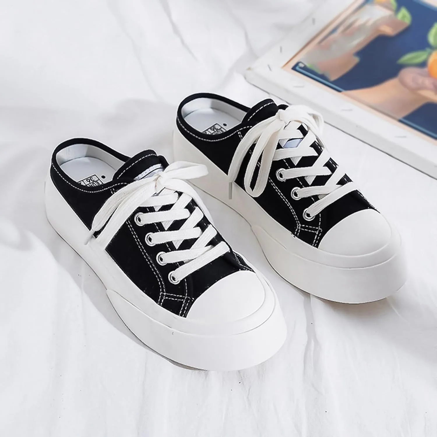 Canvas Mules for Women Backless Sneakers Slip on Comfortable Casual Shoes