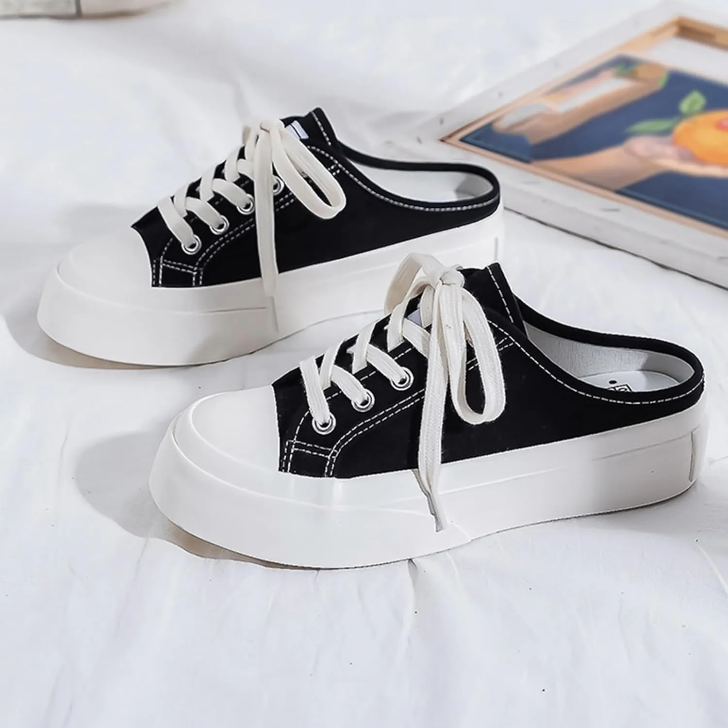 Canvas Mules for Women Backless Sneakers Slip on Comfortable Casual Shoes