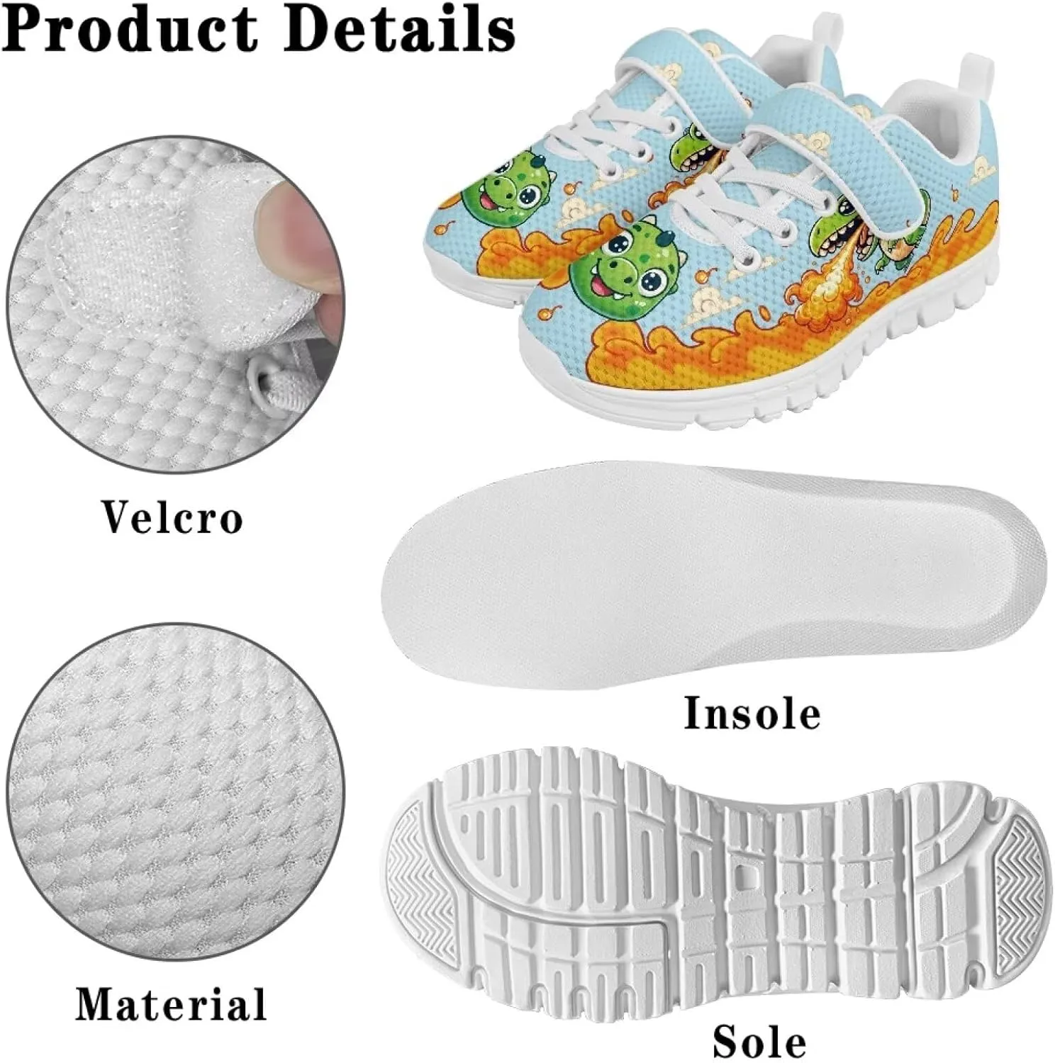 Cartoon Animals Kids Shoes Boys Girls Sneakers Unisex Lightweight Running Shoes Breathable Athletic Fitness Sneakers for Little Kid SizeUS11-15