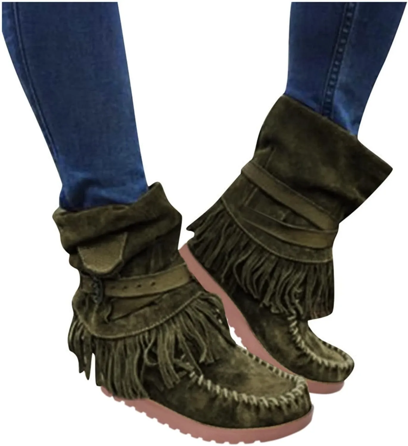 Casual Fashion Women Ankle Boots Women's Boots Ankle Boots Casual Retro Fringe Tassel Round Toe Flat Women's Boots
