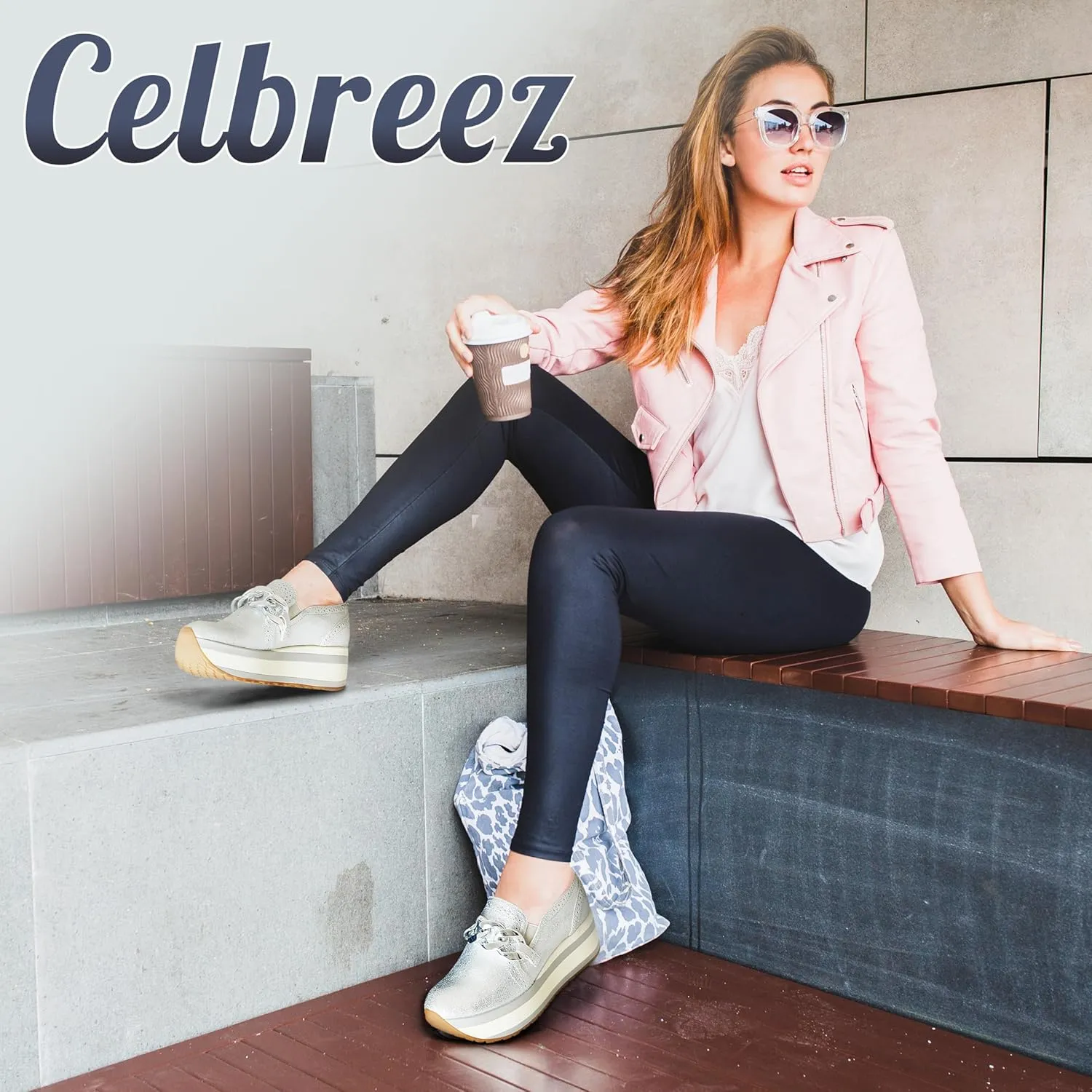 Celbreez Platform Sneakers for Women Round Toe Slip On Classic Wedge Heel Loafers Sneaker Comfortable Work Casual Shoes with Chain