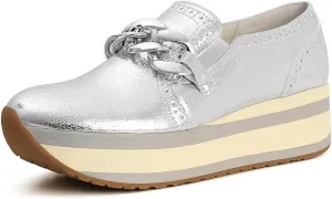 Celbreez Platform Sneakers for Women Round Toe Slip On Classic Wedge Heel Loafers Sneaker Comfortable Work Casual Shoes with Chain