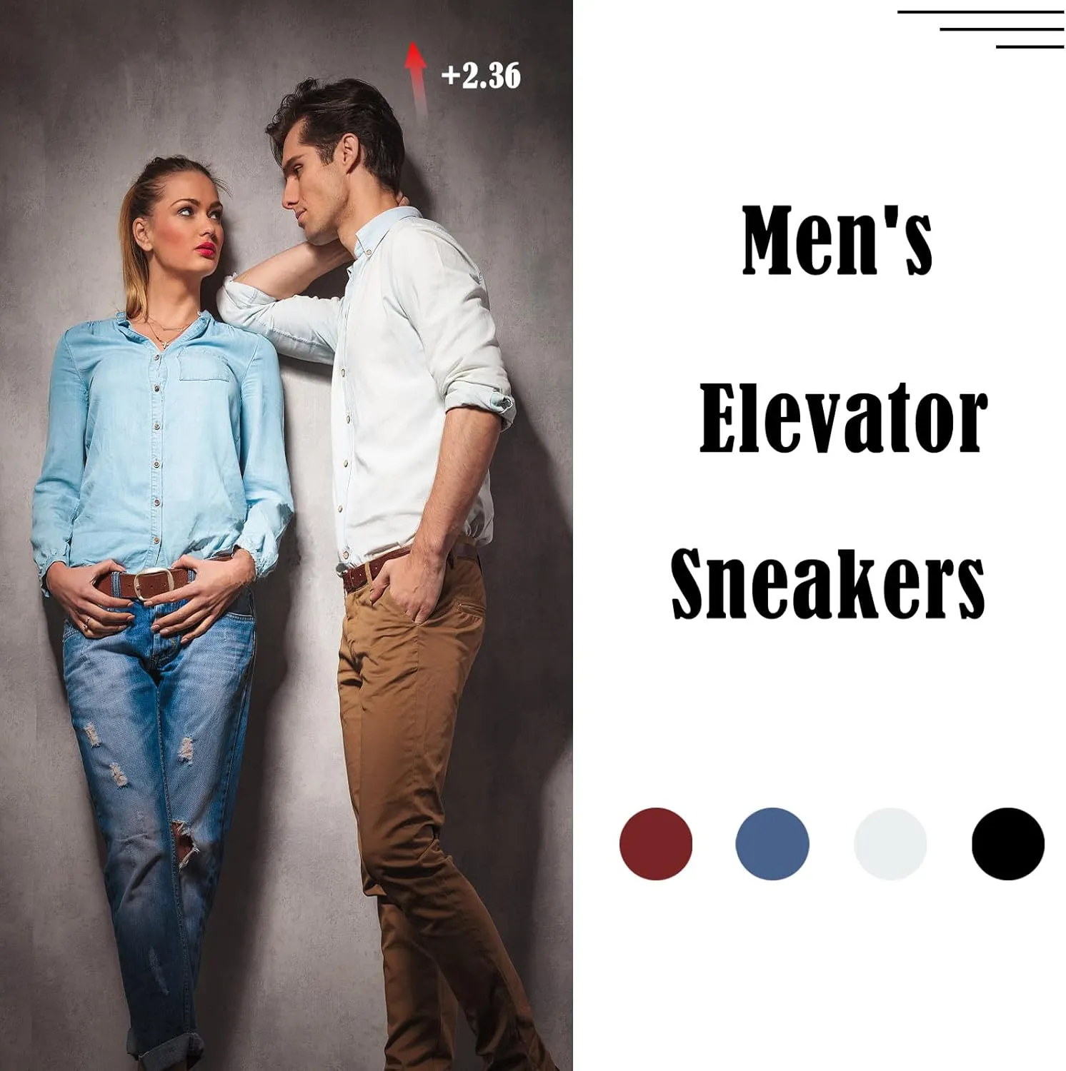 CERYTHRINA Men Elevator Sneakers Sports Shoes Invisible Height Increasing 2.36 Inches Taller Elevator Shoes Lace up Fashion Sneakers