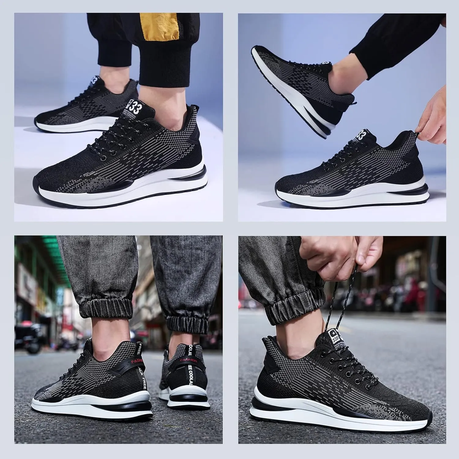 CERYTHRINA Men Elevator Sneakers Sports Shoes Invisible Height Increasing 2.36 Inches Taller Elevator Shoes Lace up Fashion Sneakers