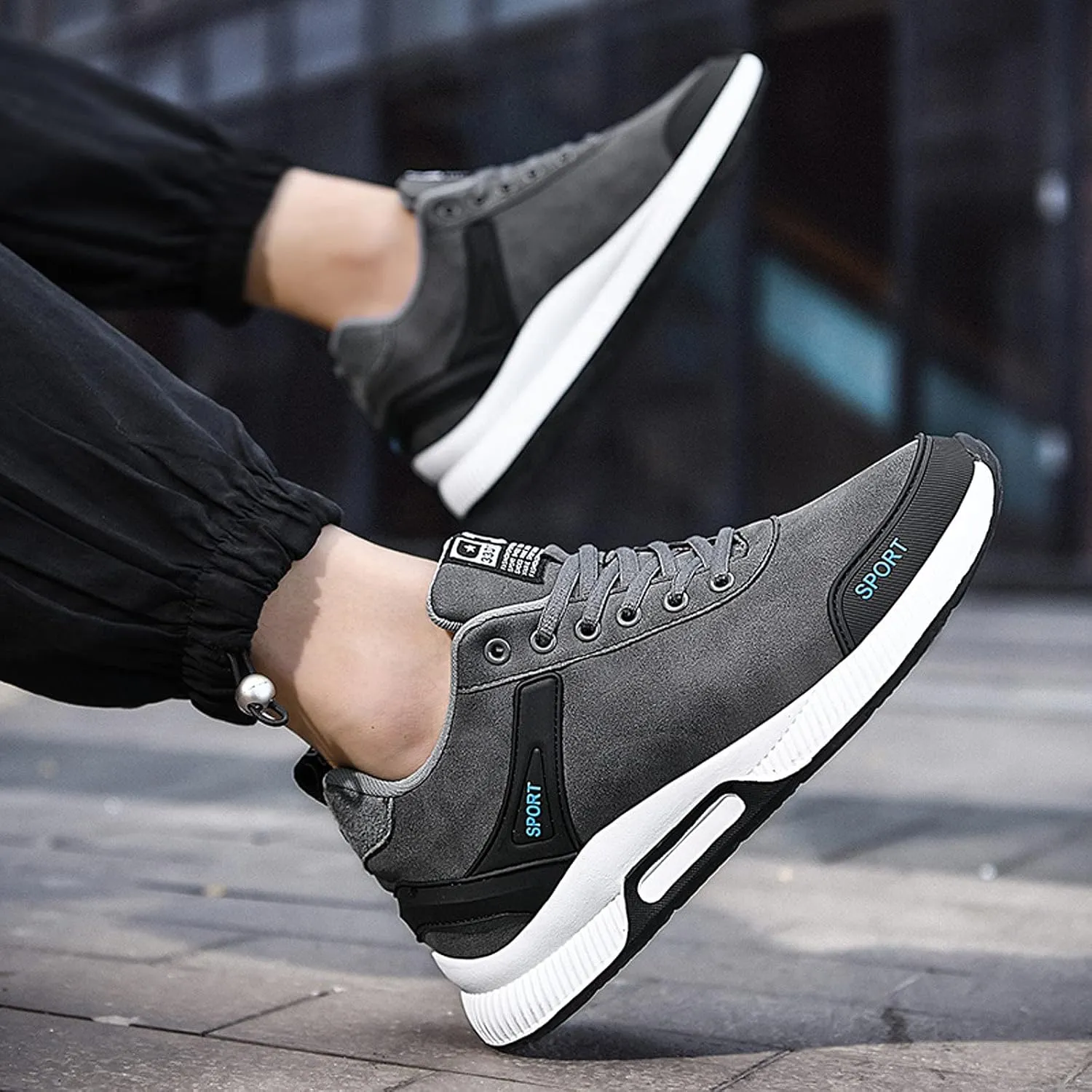 CERYTHRINA Men's Invisible Height Increasing Elevator Shoes 2.36 Inches Taller Lace-up Leather Lightweight Hip Hop Fashion Sneakers
