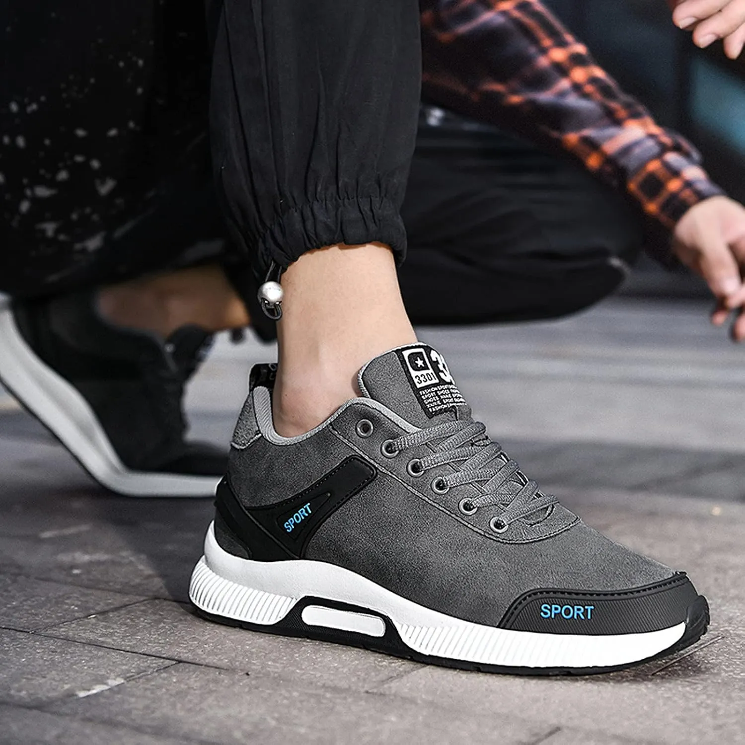 CERYTHRINA Men's Invisible Height Increasing Elevator Shoes 2.36 Inches Taller Lace-up Leather Lightweight Hip Hop Fashion Sneakers
