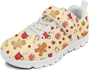Christmas Gingerbread Pattern Boys Girls Shoes Kids Tennis Running Athletic School Sneakers for Little/Big Kid（White Sole）