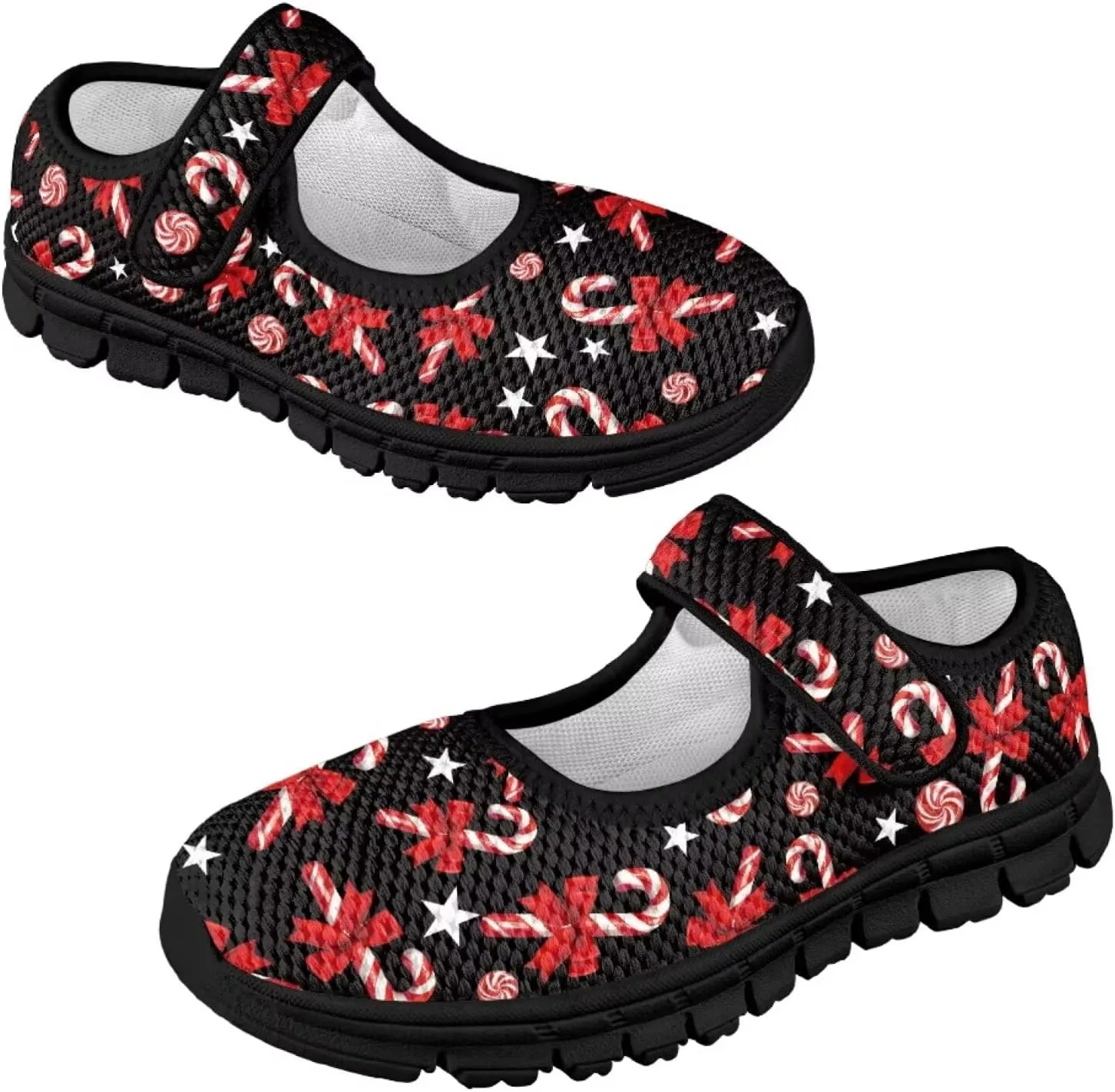 Christmas Print Girls Mary Jane Sneakers Dress Dance Shoes Athletic Walking Shoes for Outdoor Christmas Party,Activity,Wedding