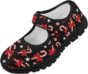 Christmas Print Girls Mary Jane Sneakers Dress Dance Shoes Athletic Walking Shoes for Outdoor Christmas Party,Activity,Wedding