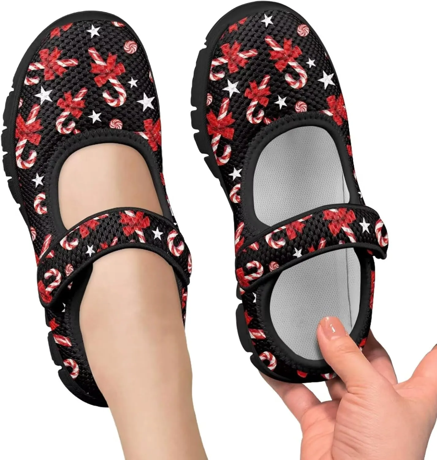 Christmas Print Girls Mary Jane Sneakers Dress Dance Shoes Athletic Walking Shoes for Outdoor Christmas Party,Activity,Wedding