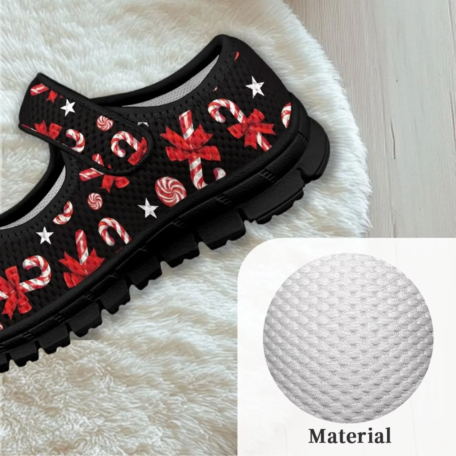 Christmas Print Girls Mary Jane Sneakers Dress Dance Shoes Athletic Walking Shoes for Outdoor Christmas Party,Activity,Wedding