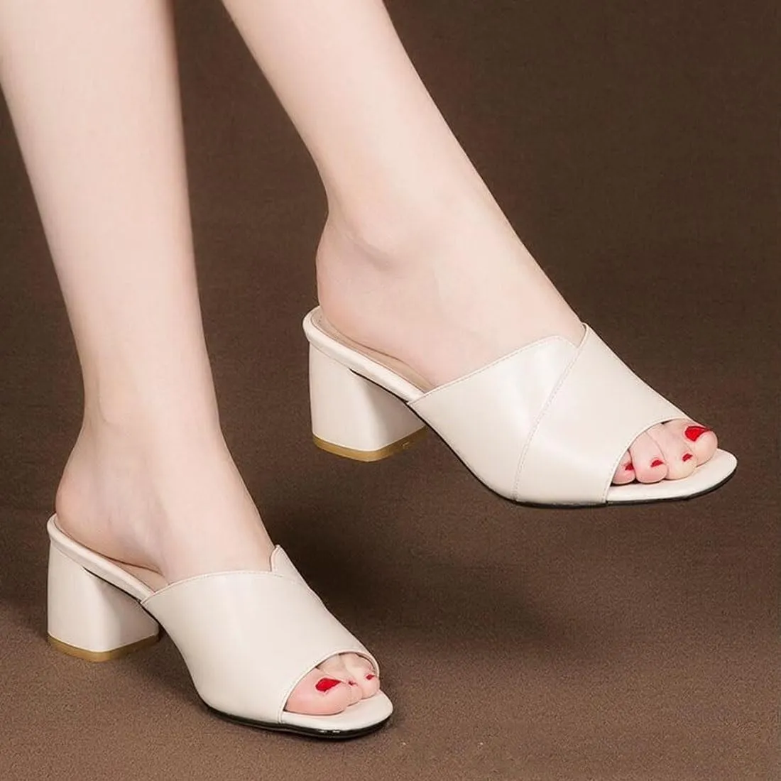 Chunky Heel Slip-On Platform Sandals for Women, 2025 New Black Wedge Mules, Open Toe Slides Dress Shoes