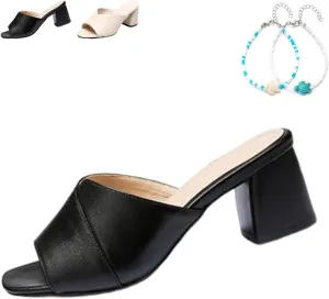Chunky Heel Slip-On Platform Sandals for Women, 2025 New Black Wedge Mules, Open Toe Slides Dress Shoes
