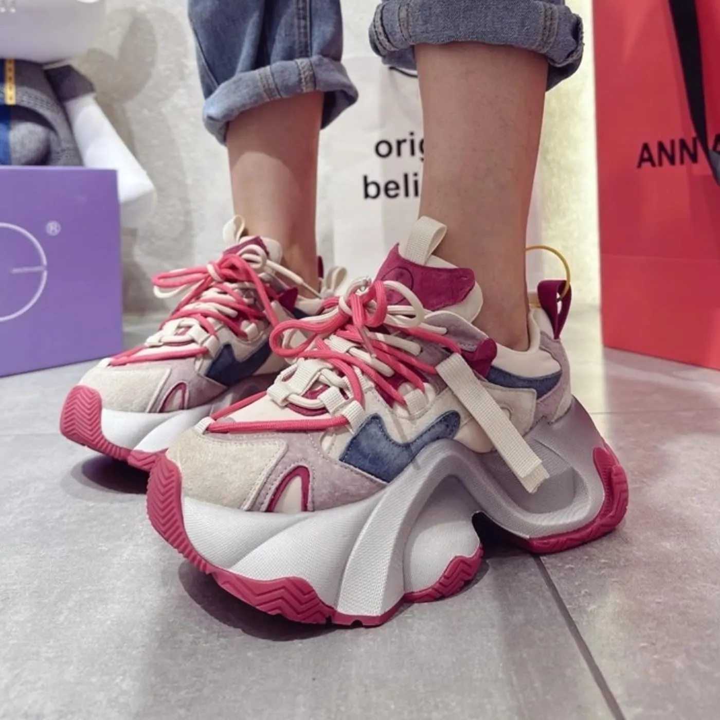 Chunky Sneakers for Women & Girls 2.7-Inch Platform Fashion Casual Comfortable Walking Shoes