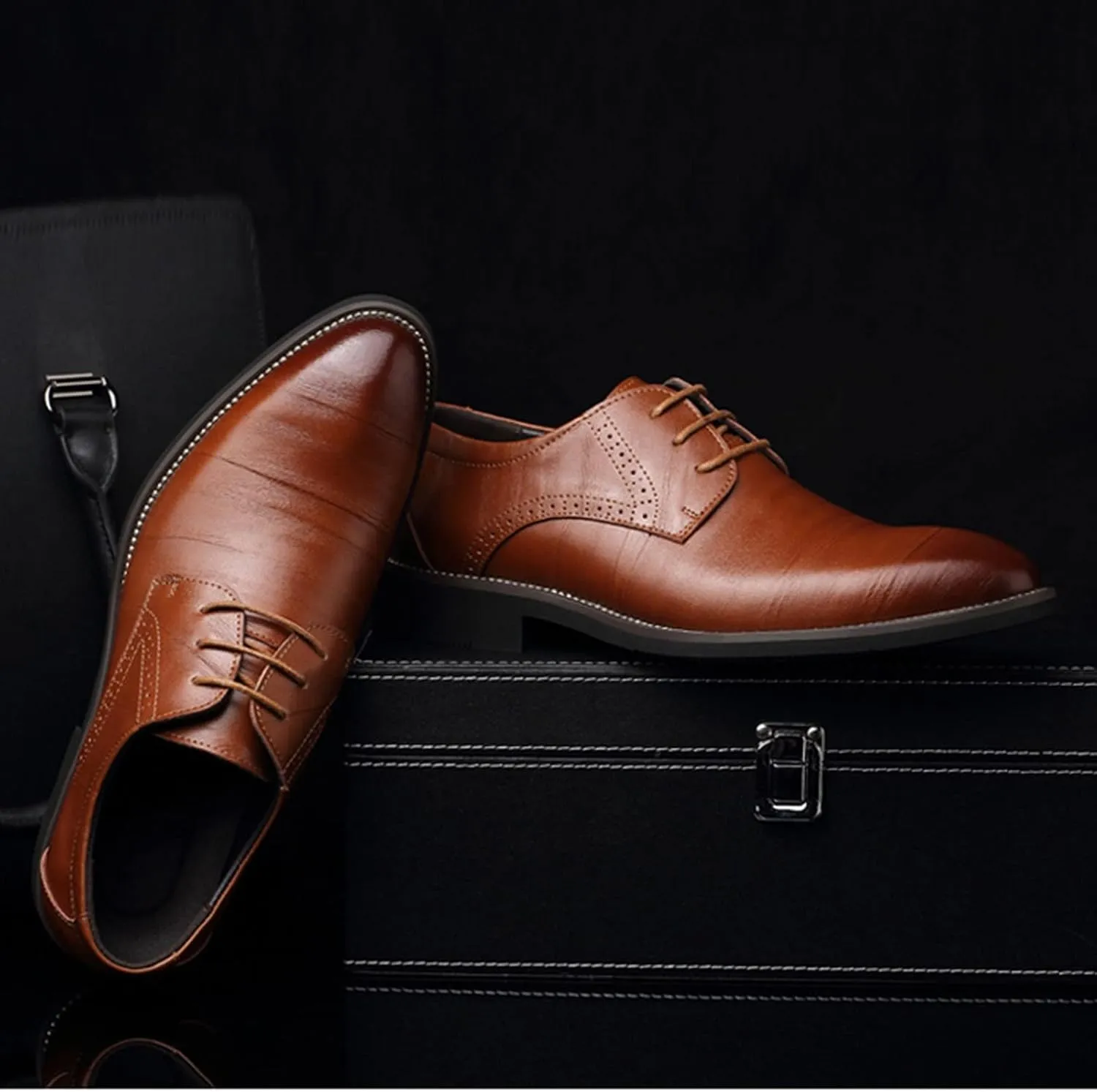 Classical Style Shoes for Men Slip On PU Leather Low Rubber Sole Block Heel Work Sneaker Shoes Men Formal Leather