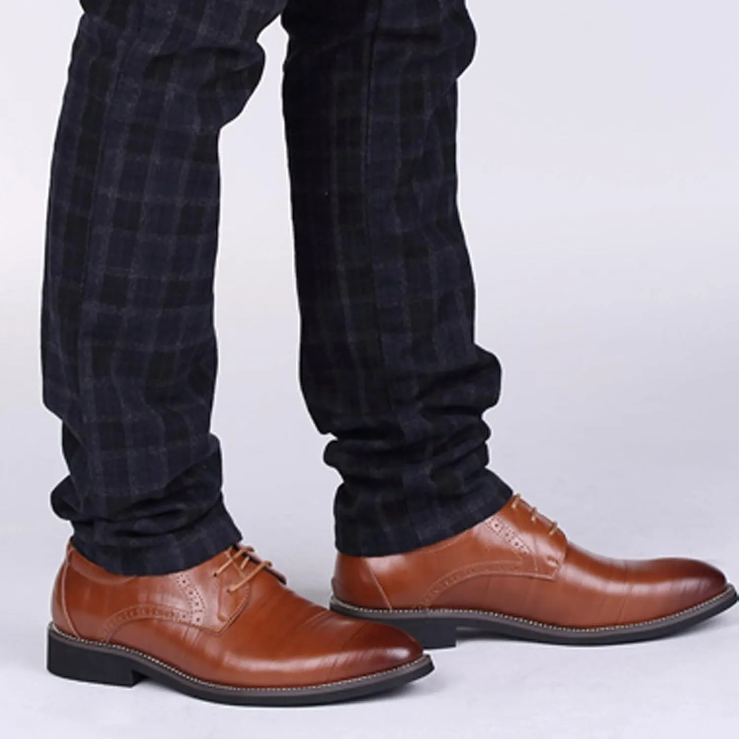 Classical Style Shoes for Men Slip On PU Leather Low Rubber Sole Block Heel Work Sneaker Shoes Men Formal Leather