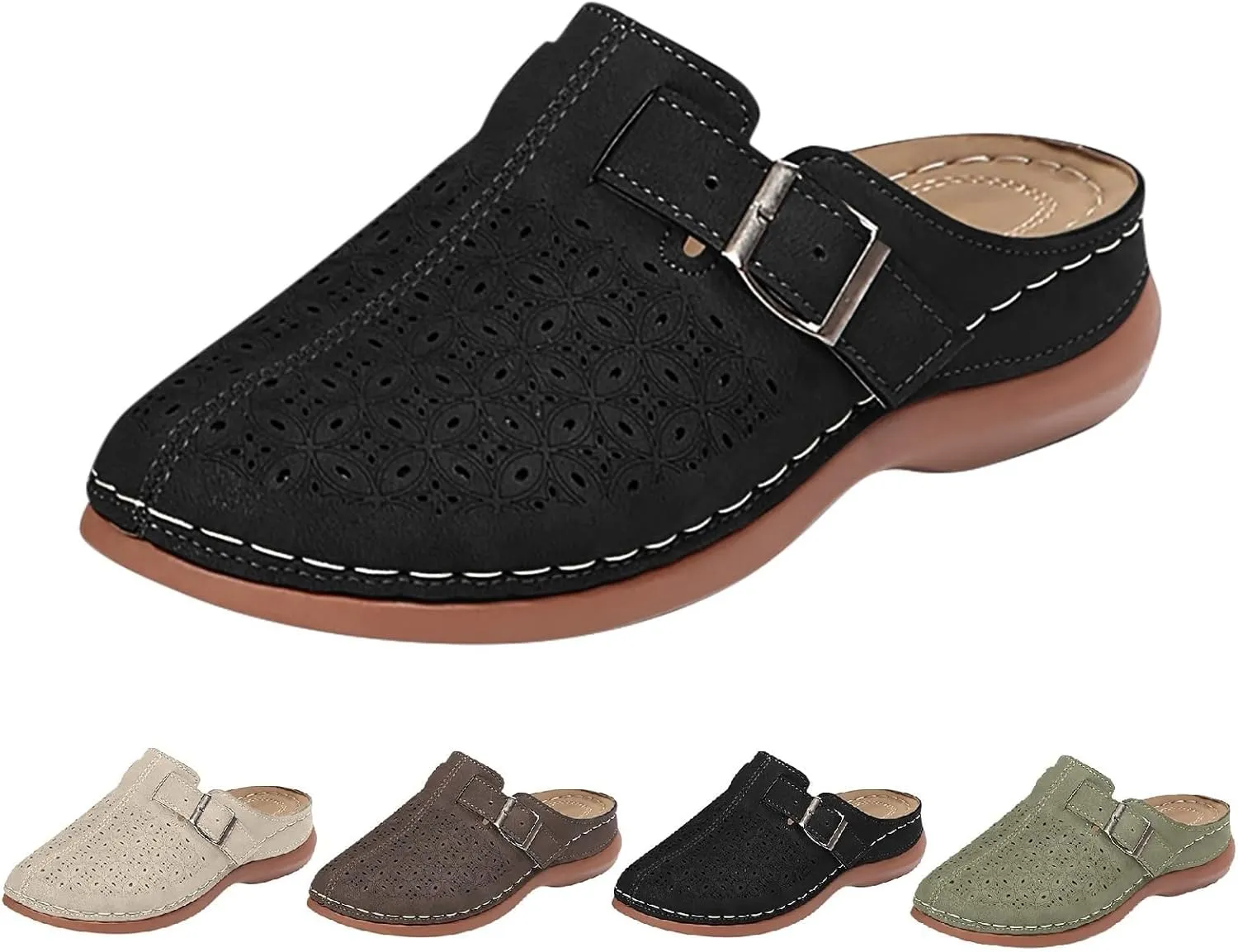 Clogs for Women Closed Toe Walking Sandals Comfortable Arch Support Mules Backless Low Wedge Slip on Shoes Fashion Breathable Summer Sandals Casual Hollow Out Sandal