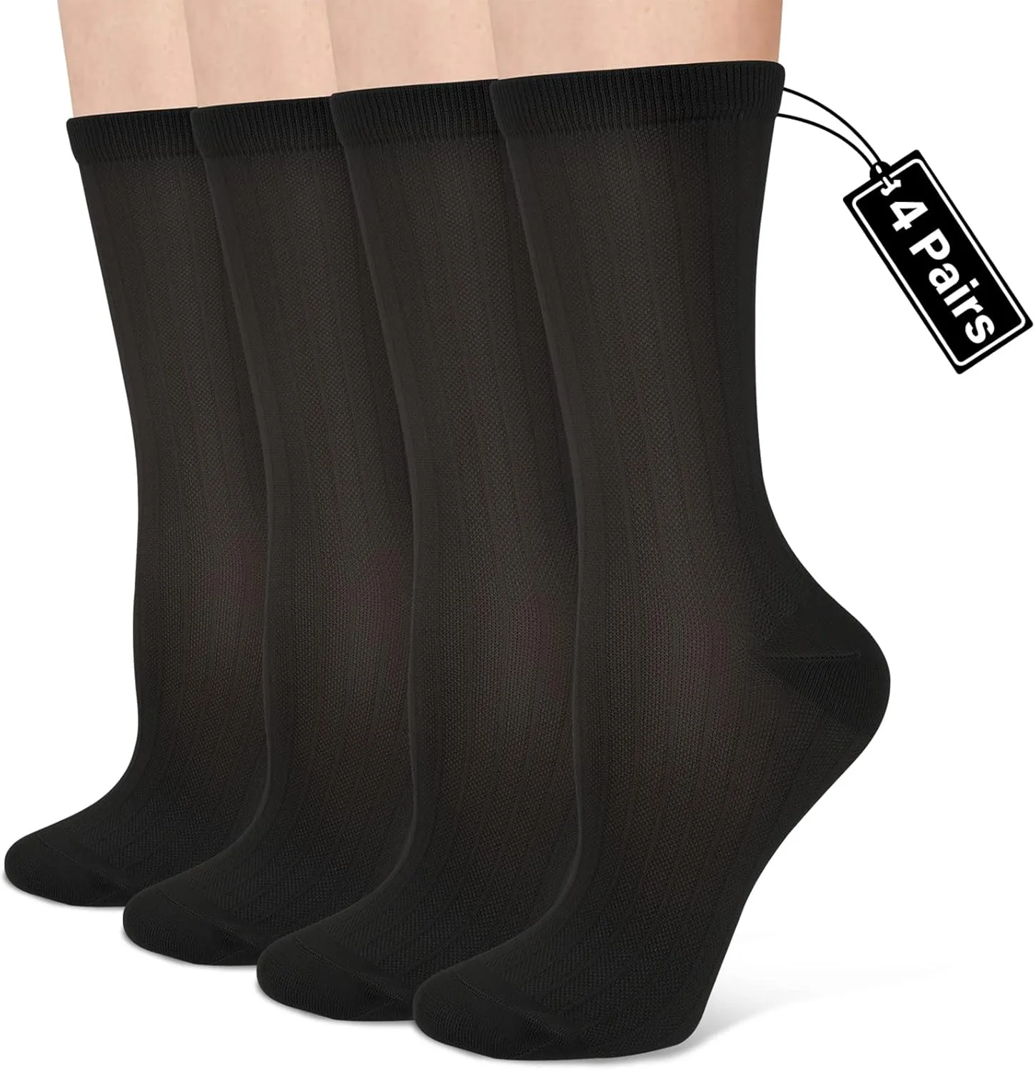 Compression Crew Socks for Women Thin Lightweight (15-20 mmHg) for Athletic Nurse Circulation Support Socks, 4 Pairs