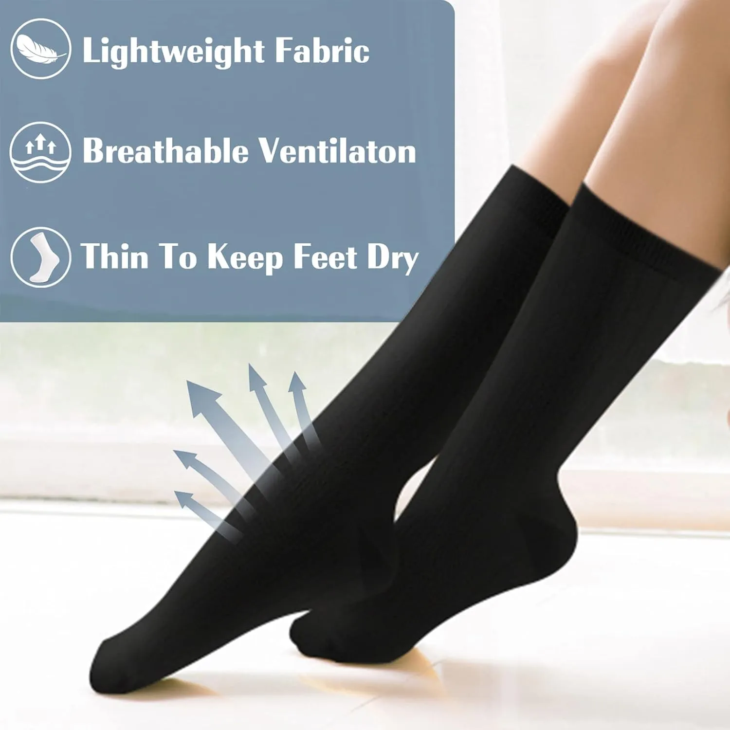 Compression Crew Socks for Women Thin Lightweight (15-20 mmHg) for Athletic Nurse Circulation Support Socks, 4 Pairs