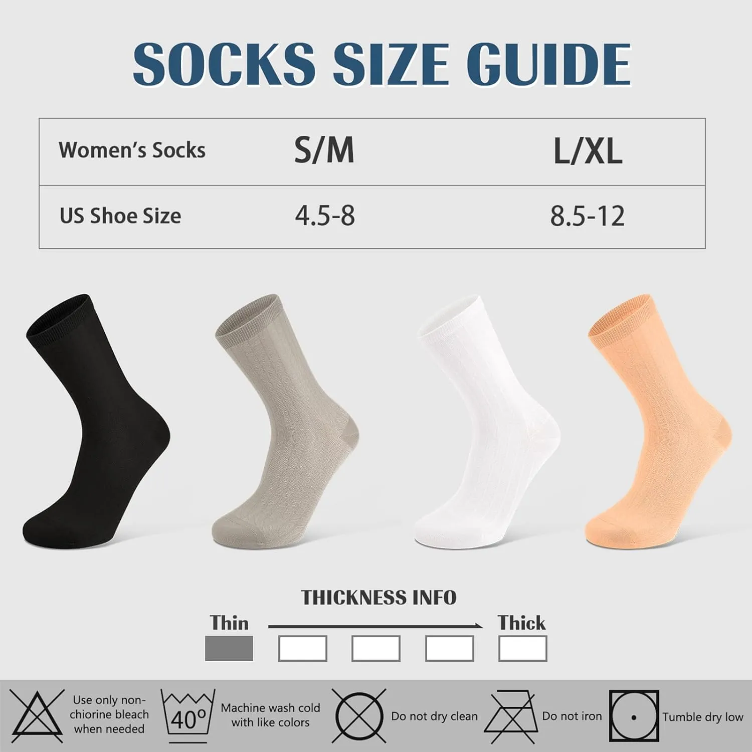 Compression Crew Socks for Women Thin Lightweight (15-20 mmHg) for Athletic Nurse Circulation Support Socks, 4 Pairs