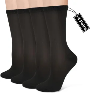 Compression Crew Socks for Women Thin Lightweight (15-20 mmHg) for Athletic Nurse Circulation Support Socks, 4 Pairs