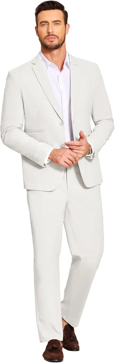 COOFANDY Men's 2 Piece Linen Suits Set Regular Fit Casual Lightweight Blazer Jacket and Pants