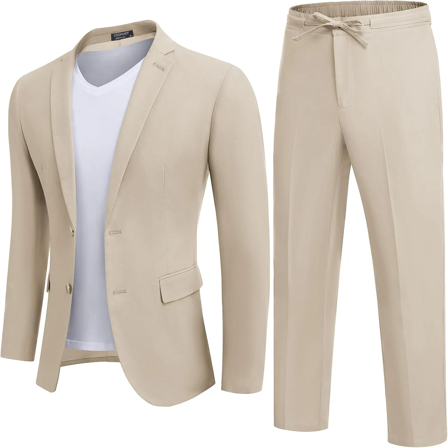 COOFANDY Men's 2 Piece Linen Suits Set Regular Fit Casual Lightweight Blazer Jacket and Pants