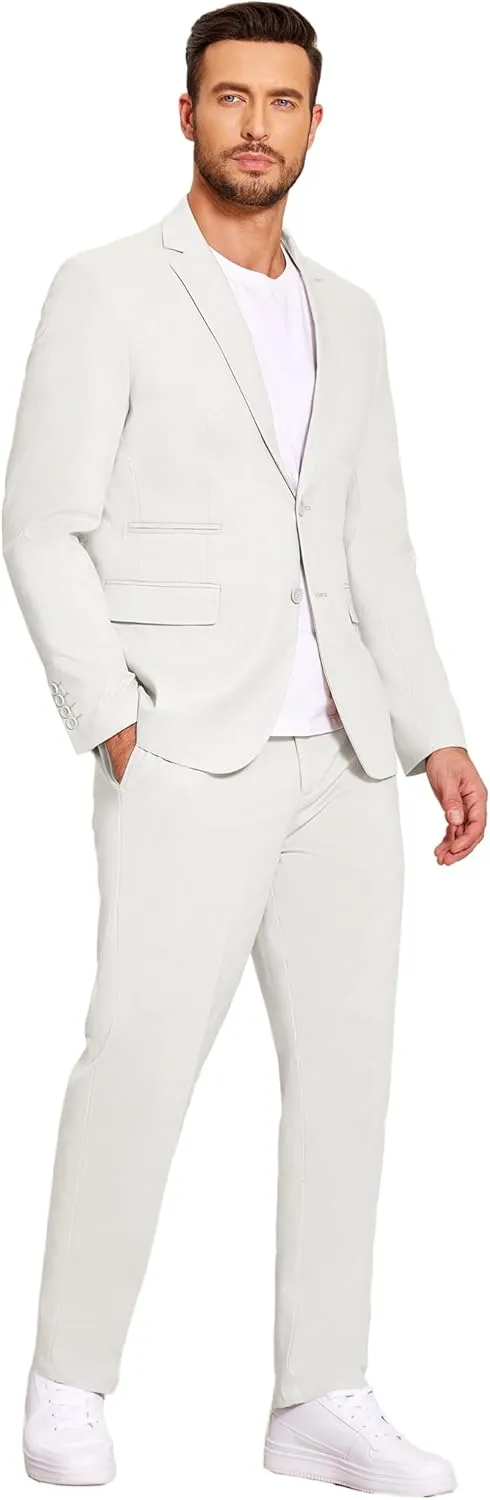 COOFANDY Men's 2 Piece Linen Suits Set Regular Fit Casual Lightweight Blazer Jacket and Pants