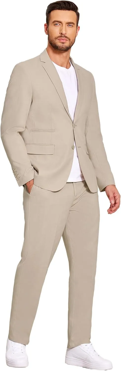 COOFANDY Men's 2 Piece Linen Suits Set Regular Fit Casual Lightweight Blazer Jacket and Pants