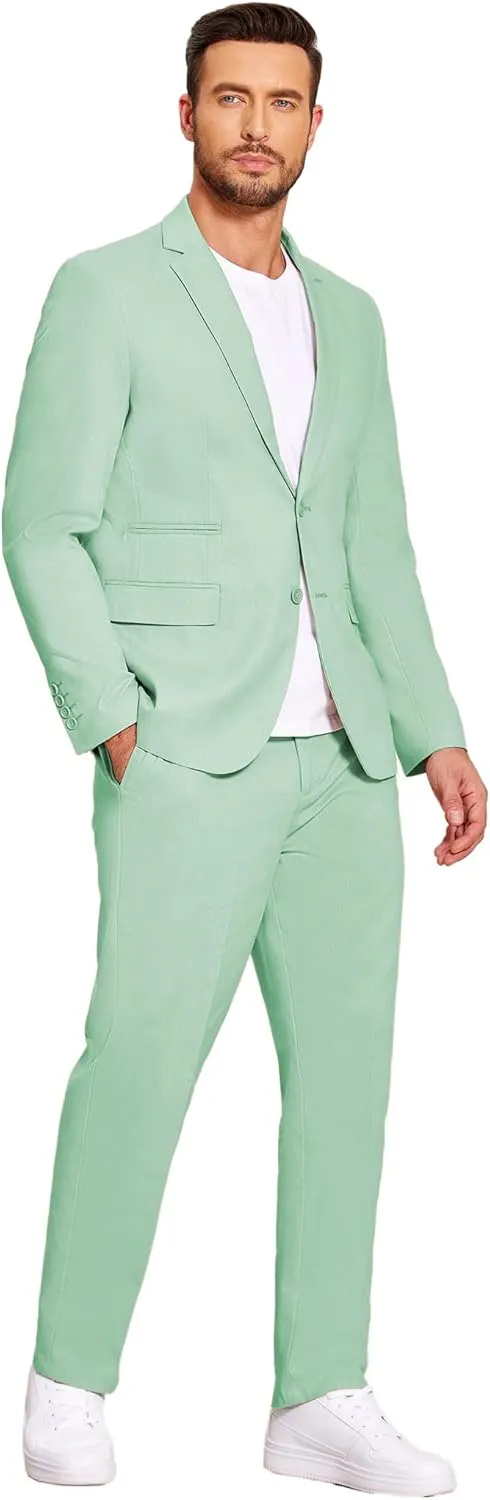 COOFANDY Men's 2 Piece Linen Suits Set Regular Fit Casual Lightweight Blazer Jacket and Pants