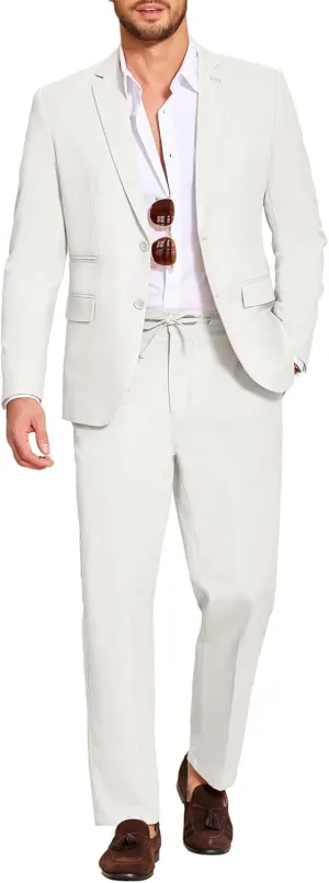 COOFANDY Men's 2 Piece Linen Suits Set Regular Fit Casual Lightweight Blazer Jacket and Pants