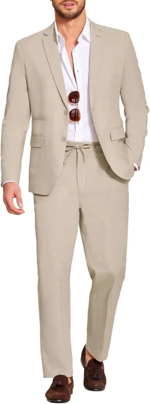 COOFANDY Men's 2 Piece Linen Suits Set Regular Fit Casual Lightweight Blazer Jacket and Pants