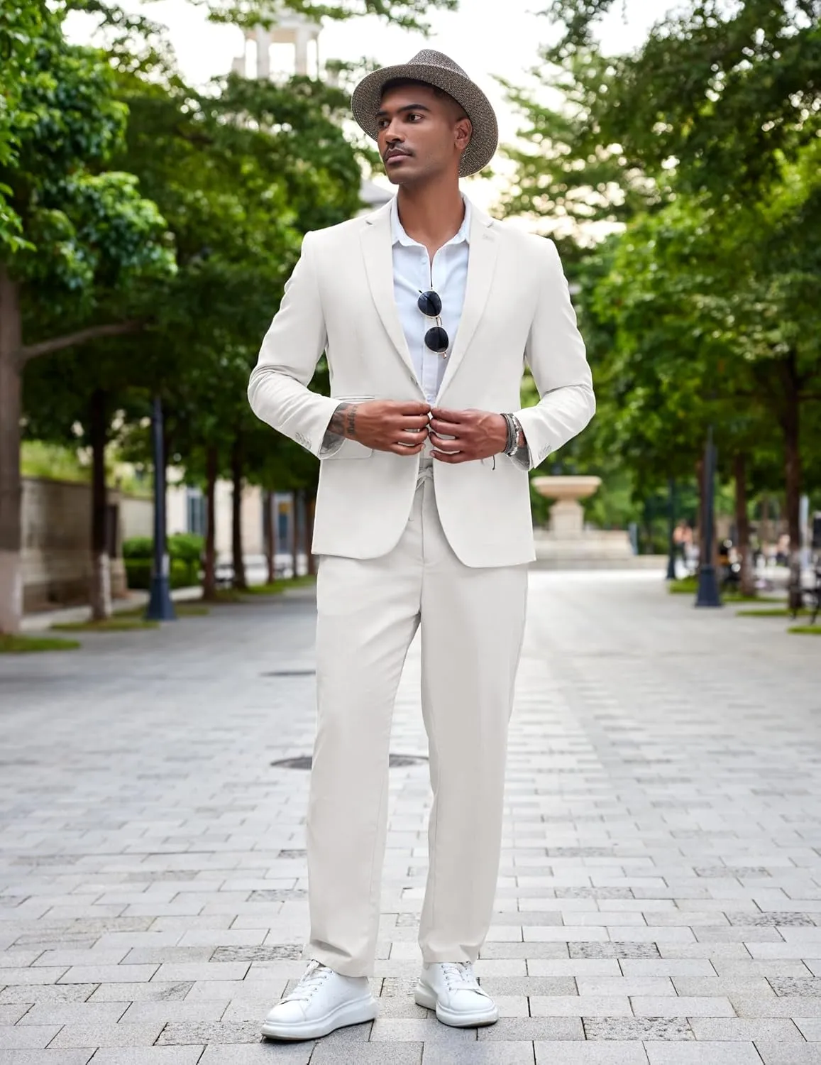 COOFANDY Men's 2 Piece Linen Suits Set Regular Fit Casual Lightweight Blazer Jacket and Pants