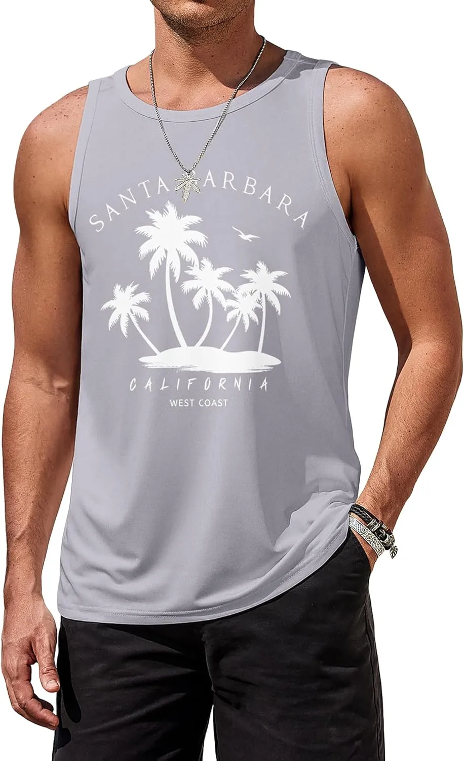 COOFANDY Mens Tank Tops Beach Summer Sleeveless Graphic T Shirts Palm Tree Vacation Quick Dry Muscle Gym Tank
