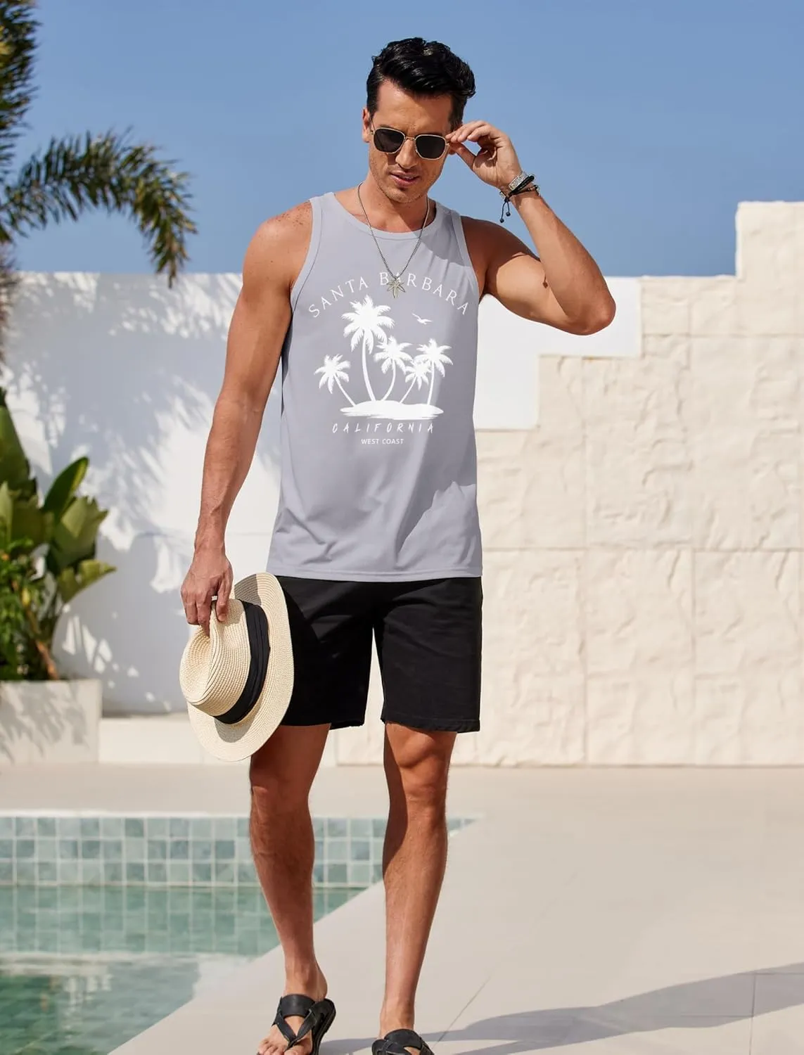 COOFANDY Mens Tank Tops Beach Summer Sleeveless Graphic T Shirts Palm Tree Vacation Quick Dry Muscle Gym Tank
