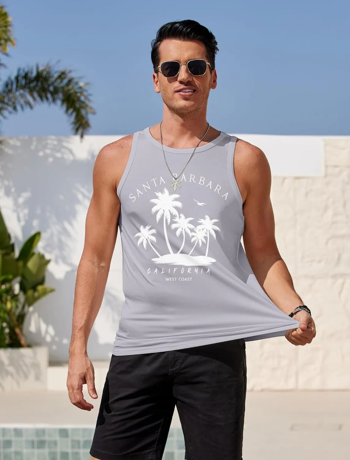 COOFANDY Mens Tank Tops Beach Summer Sleeveless Graphic T Shirts Palm Tree Vacation Quick Dry Muscle Gym Tank