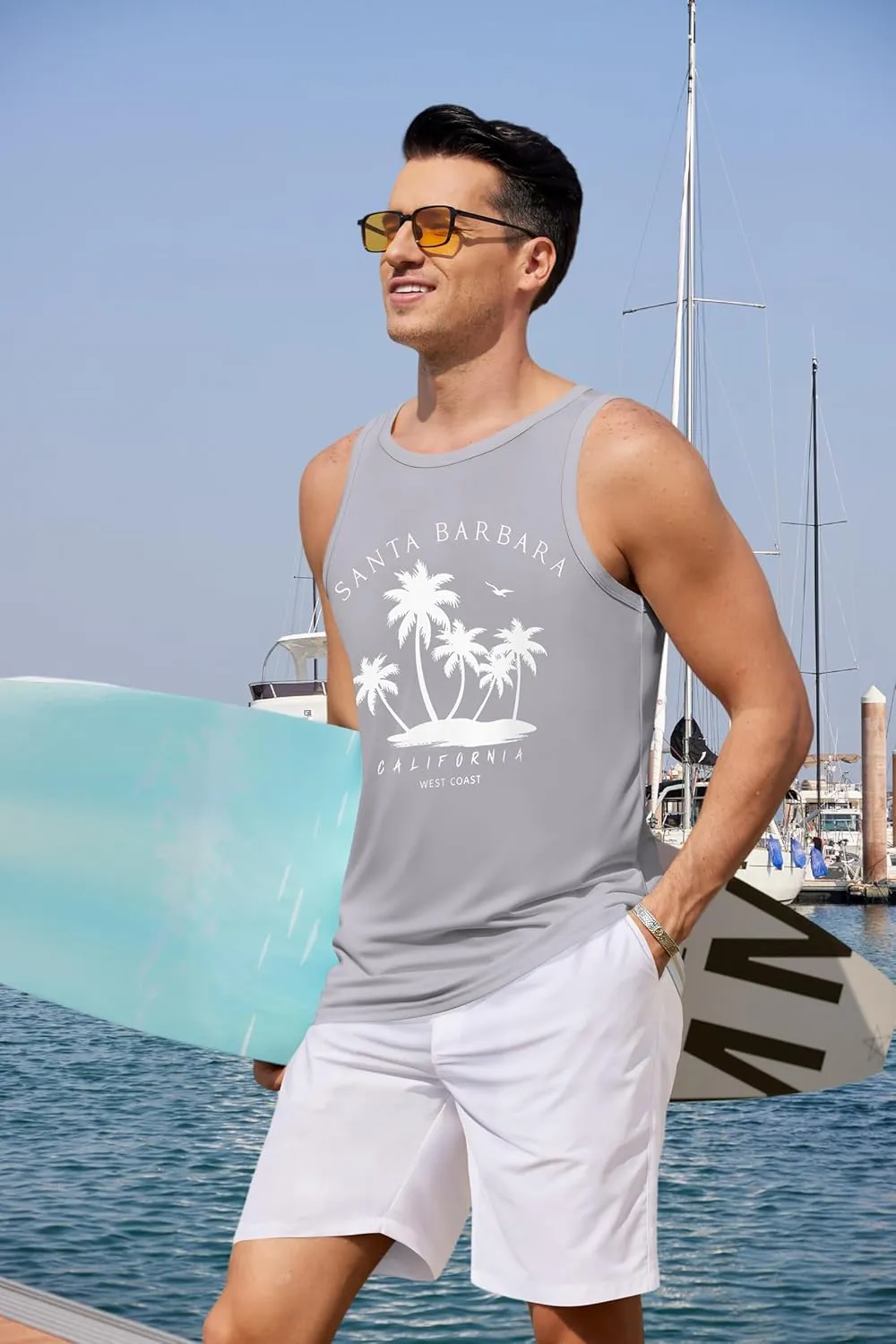 COOFANDY Mens Tank Tops Beach Summer Sleeveless Graphic T Shirts Palm Tree Vacation Quick Dry Muscle Gym Tank