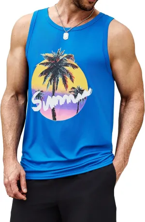 COOFANDY Mens Tank Tops Beach Summer Sleeveless Graphic T Shirts Palm Tree Vacation Quick Dry Muscle Tank