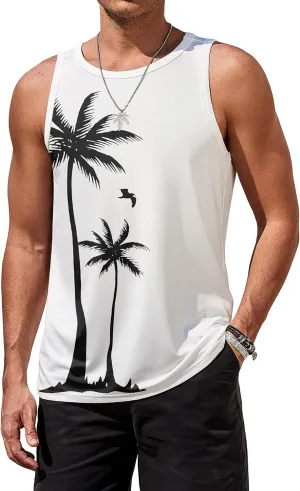 COOFANDY Mens Tank Tops Beach Summer Sleeveless Graphic T Shirts Palm Tree Vacation Quick Dry Muscle Tank