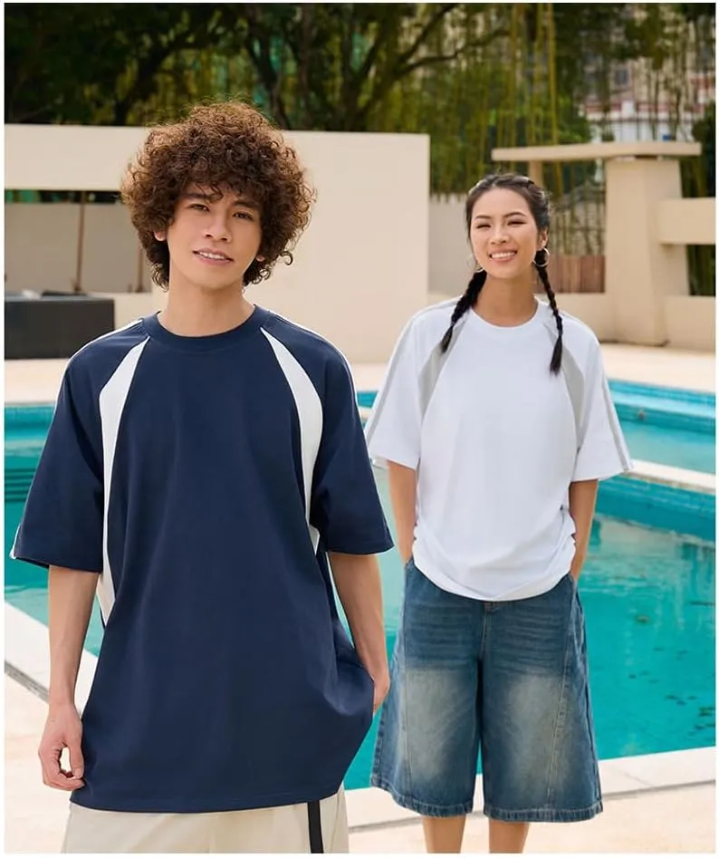 Couple's T-Shirt for Men and Women Splicing Crewneck Short Sleeve Casual Tee Tops Youth Summer Outfit