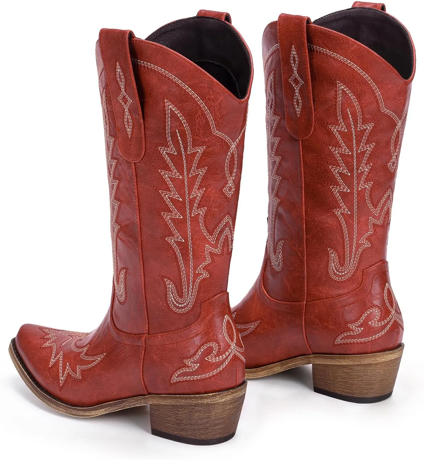 Cowboy Boots for Women - Cowgirl Boots with Embroidery, Chunky Heel Pointed Toe Pull-on Vintage Western Mid Calf Fashion Boots for Ladies