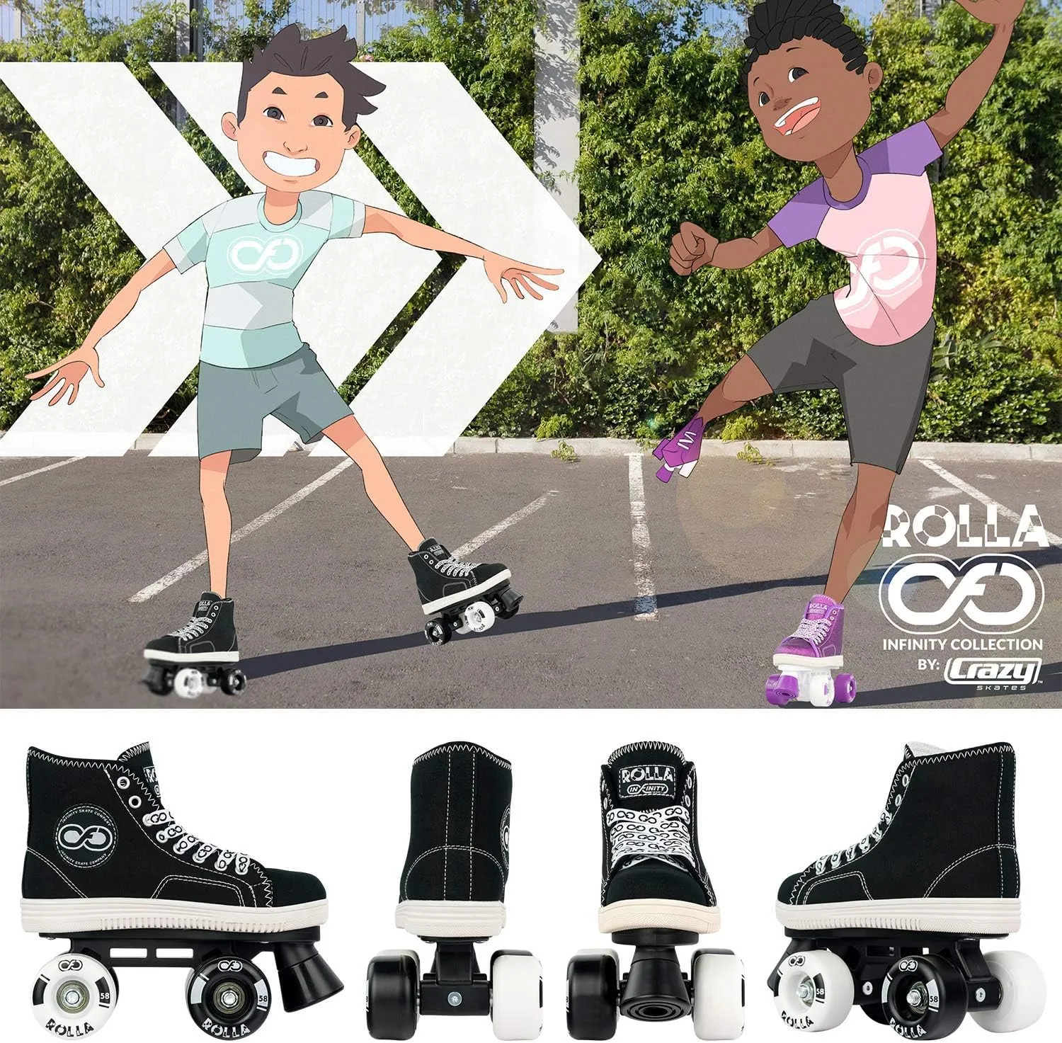Crazy Skates Rolla Roller Skates for Boys and Girls - Sneaker-Style Kids Quad Skates