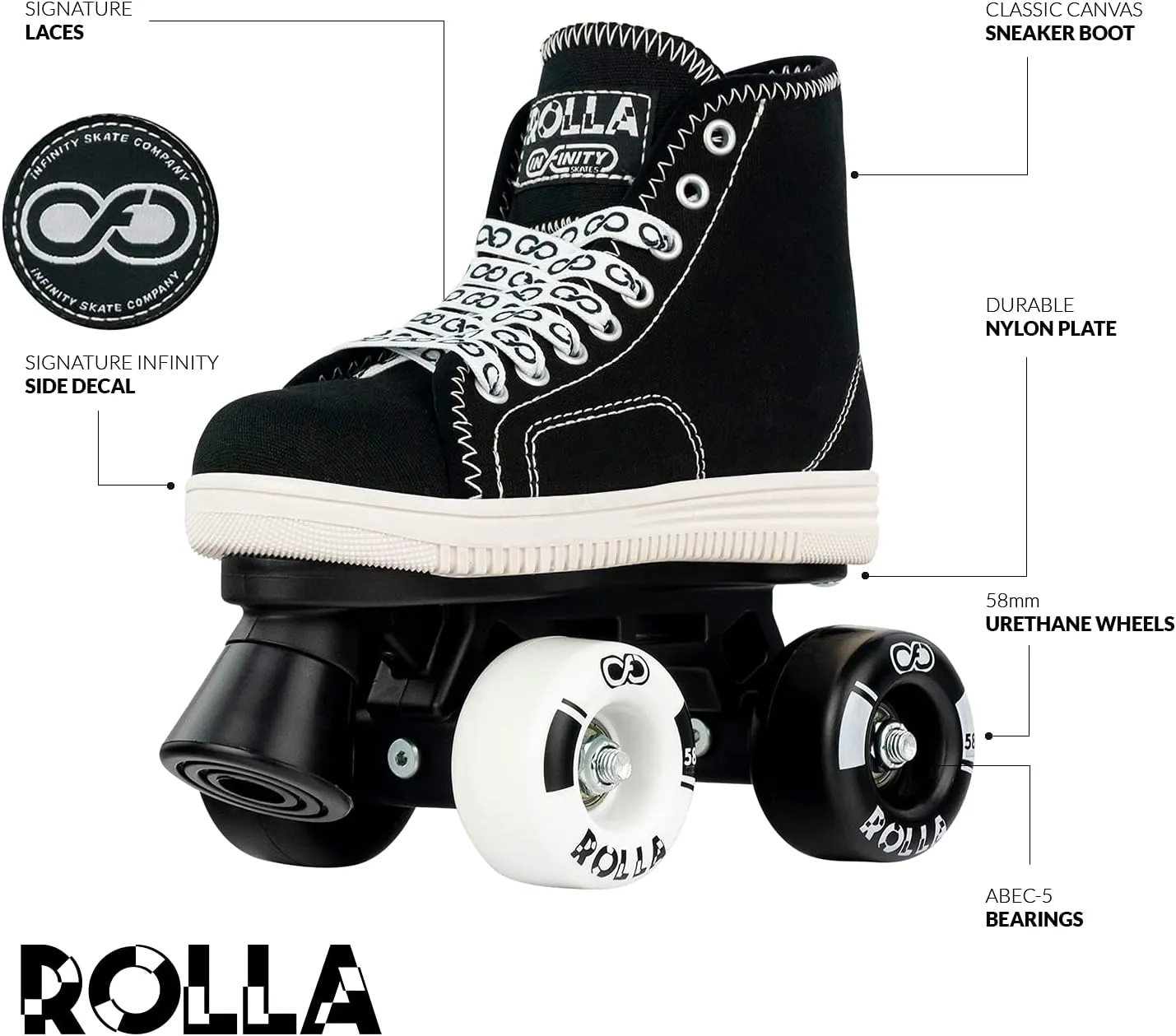 Crazy Skates Rolla Roller Skates for Boys and Girls - Sneaker-Style Kids Quad Skates
