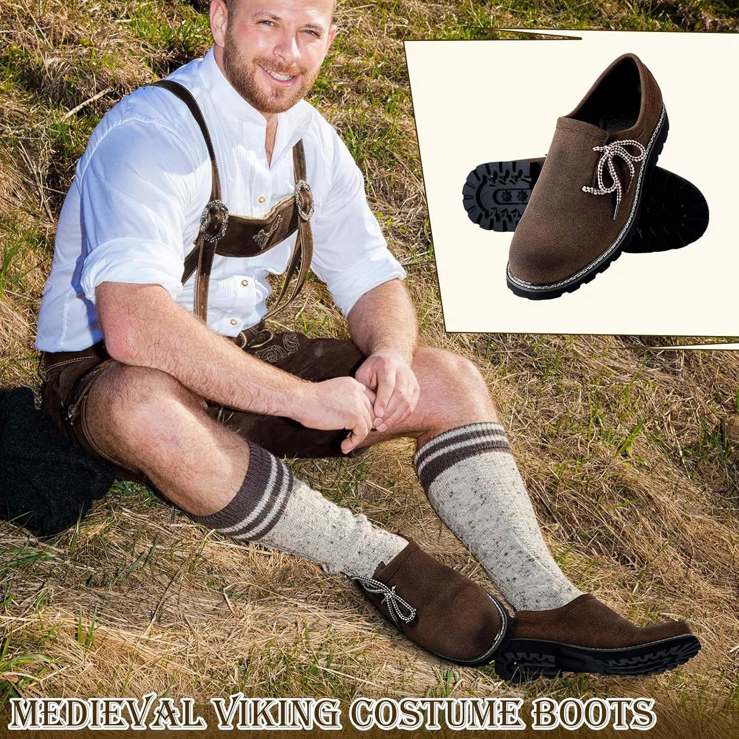 Cuffbow Lederhosen Shoes for Men Oktoberfest Costume Boots Authentic German Lederhosen Suede Leather Shoes Brown Casual Boots